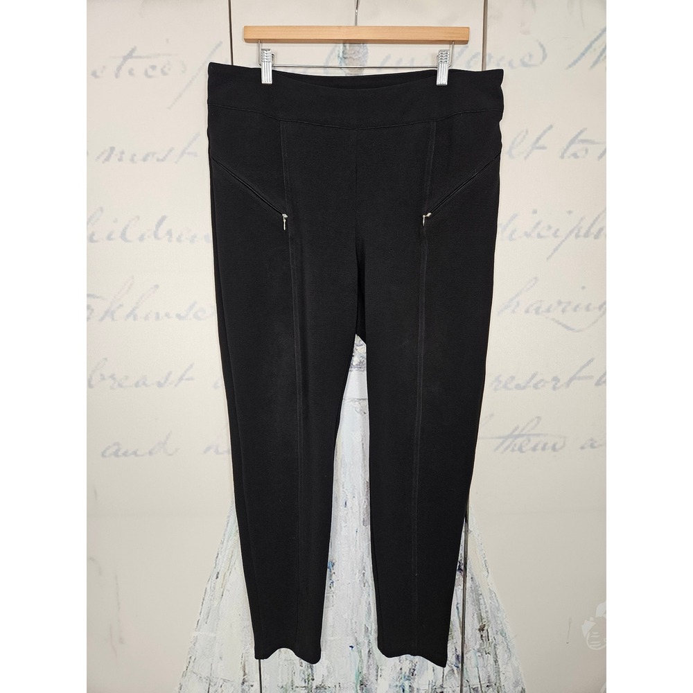 SOHO Apparel Ltd Black Ponte Knit Leggings High Rise Zipper Pockets XL 16121828